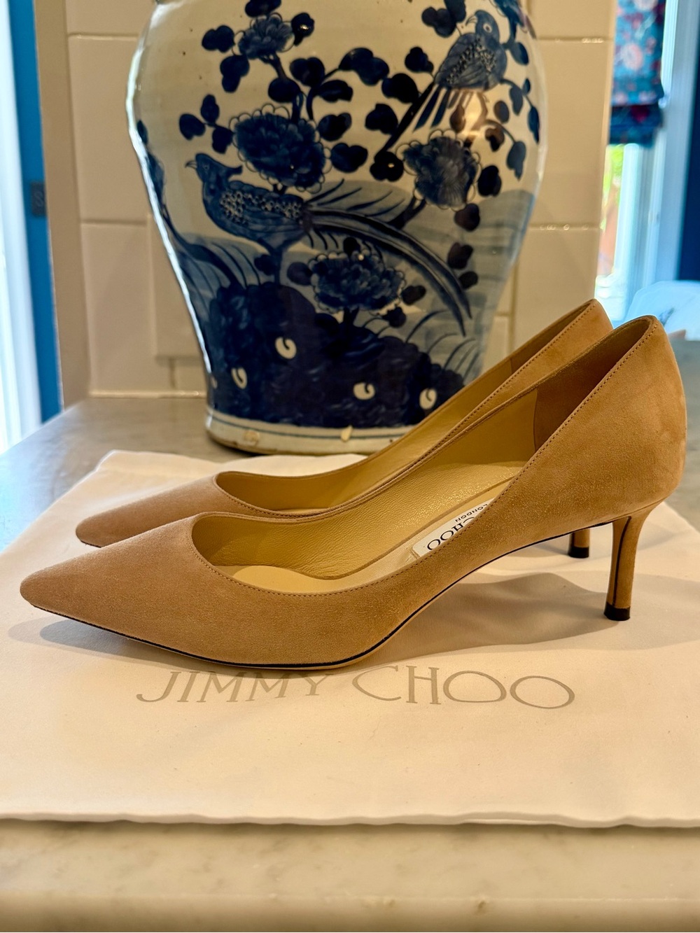 Jimmy Choo Romy 60 Nude Suede Pumps - Picture 3 of 6
